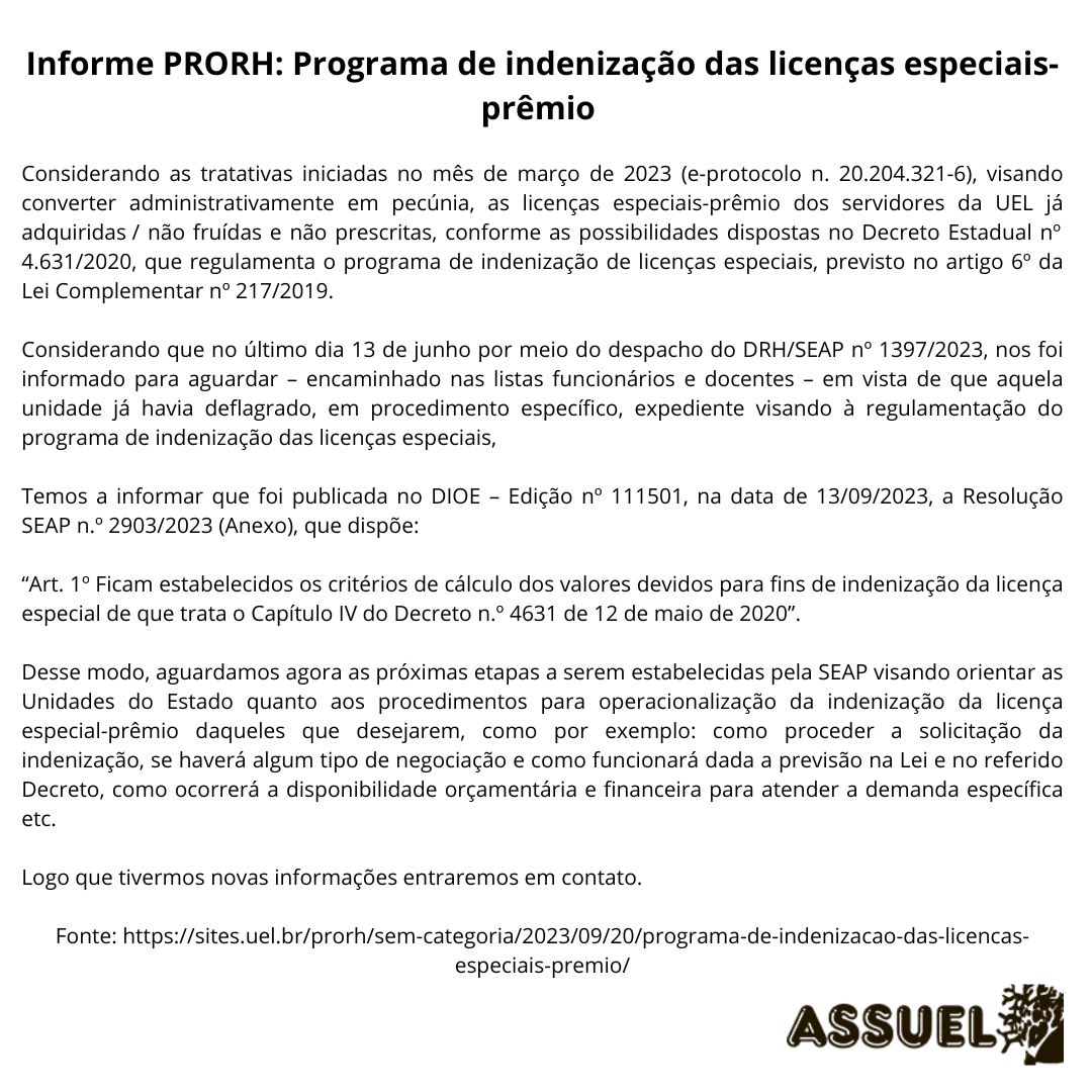 Informe PRORH: Programa de indenização das licenças especiais-prêmio